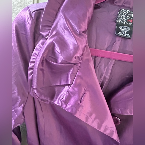 Satin Women’s Jacket Sz S Purple Ruffles Balloon Sleeve Party whimsy Artsy GUC - Picture 6 of 16